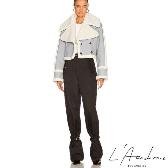 L'Academie **NWT** Elijah Leather Shearling Jacket in Powder Blue Grey (Revolve) - Picture 8 of 8